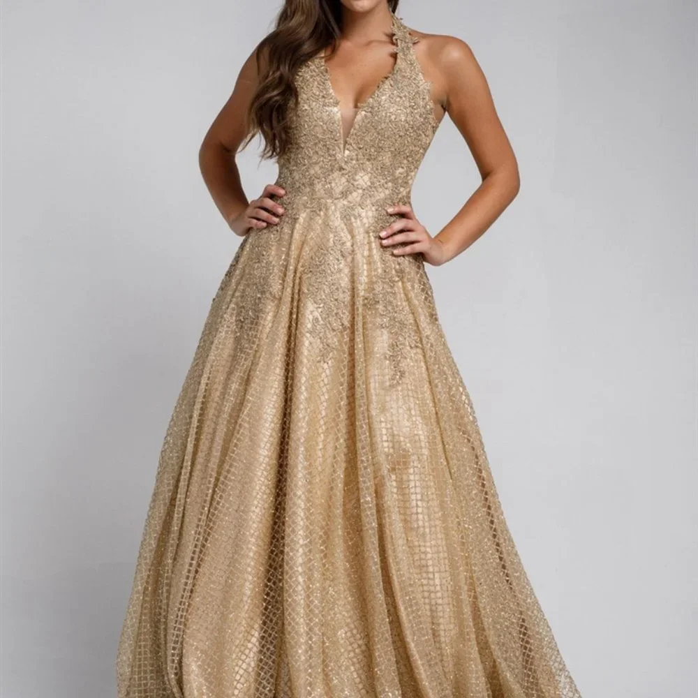 V-Neck A-Line Open Back Dress ACR011